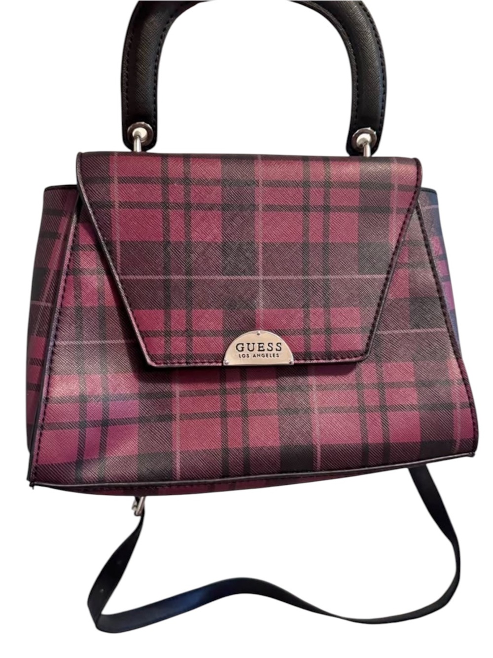 GUESS plaid crossbody top handle bag